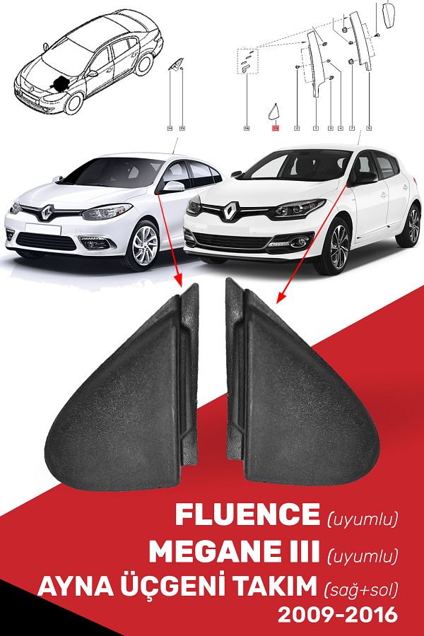 CND-Megane 3 III، مجموعة مثلث المرآة المتوافقة مع Fluence (يمين يسار) - 638750012 ص 638740012 ص 1