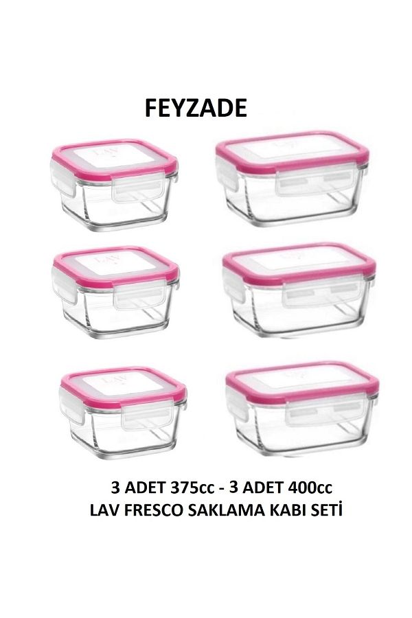 LAV-Feyzade Fresco 3 Pieces 400Cc Rectangular and 3 Pieces 375Cc Square Storage Container Set 1
