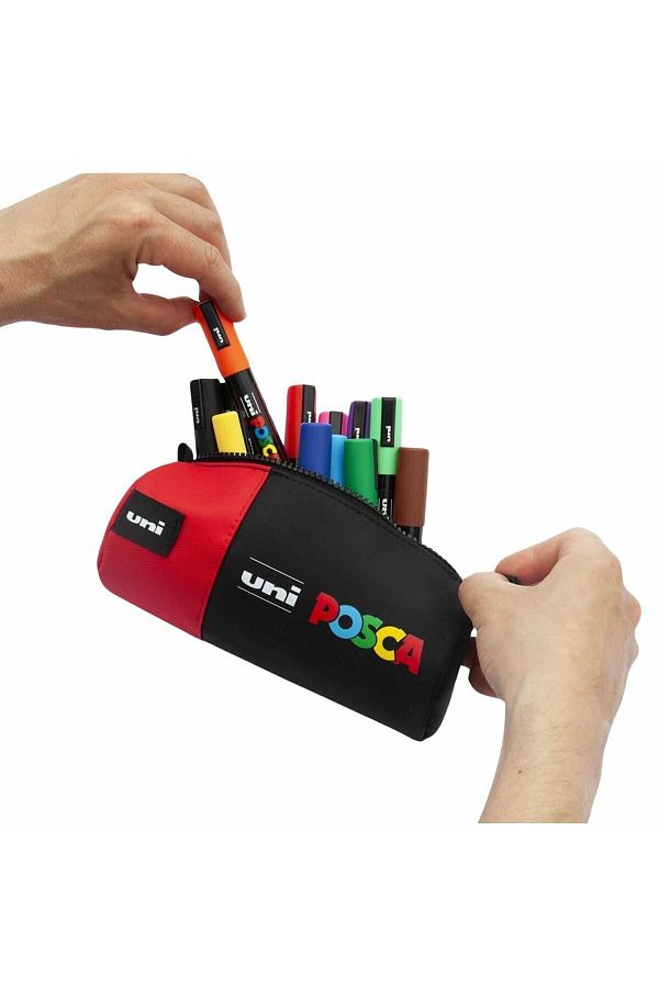 POSCA-Penar Posca Echipat cu 16 Carioci, Cilindric, 1 Fermoar, Negru/Rosu 1