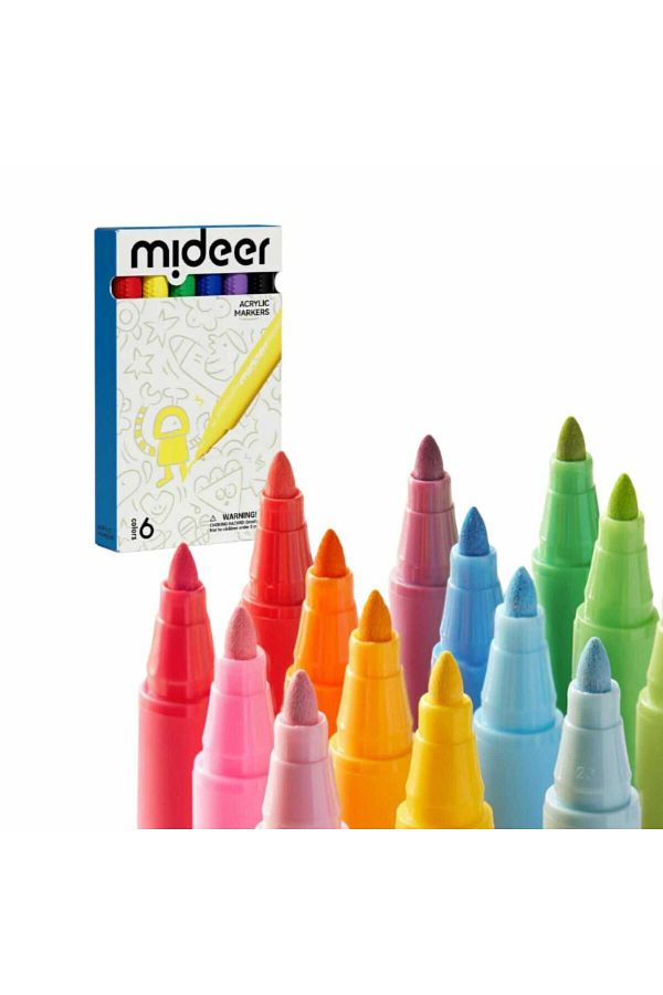 Mideer-Carioci Acrilice, Set 6 Culori Markere cu Varf Moale, tip Pensula, pentru Copii, MiDeer 1