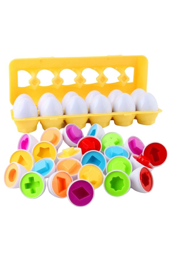 Micostore-Joc Asocieri Matching Eggs - Potriveste Oua Cu Forme Geometrice, Set 12 Oua 1