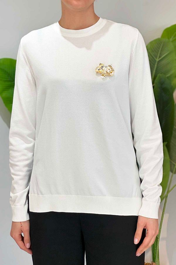 Missemramiss-Elegante Knitwear Blouse - 4711 Ecru Color 1