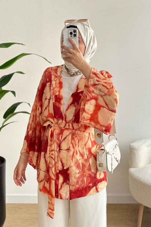 poplin-Orange Mango Pattern Kimono 1