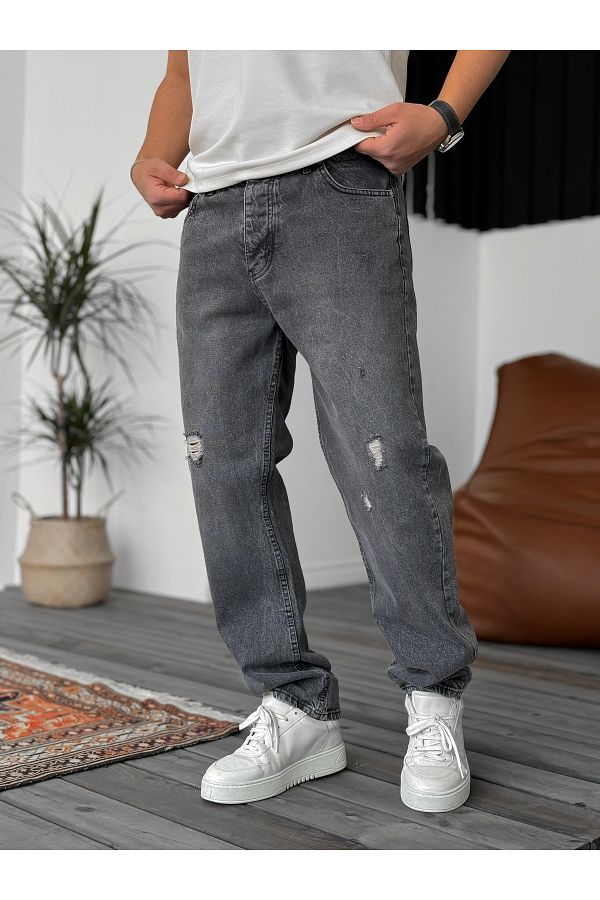 BYBASICMAN-Gray Ripped Baggy Trousers Ke-179/146/089/158 1