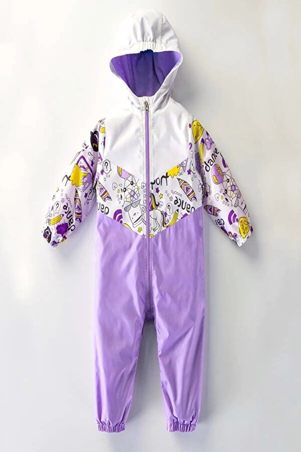 DeKuBaby Yeni Sezon Kalem Ve Yazı Figürlü Kapüşonlu Pamuk Astarlı Bebek&Çocuk Yağmurluk Tulum Mont