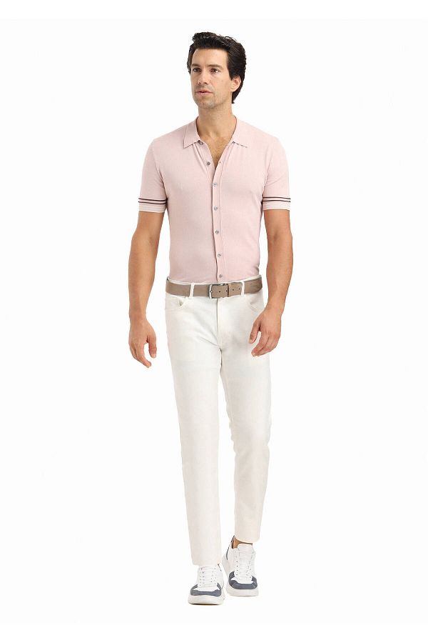 Ramsey-Ecru Slim Fit Cotton Blended Casual Trousers 1