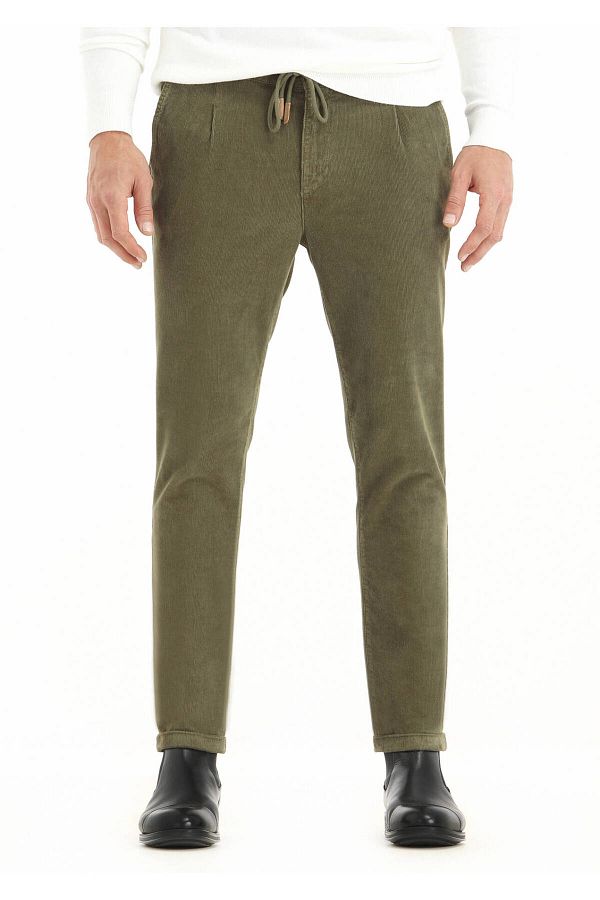 Ramsey-Khaki Velvet Jogging Pants - Corduroy Woven, Cotton Blend, Casual Style 1