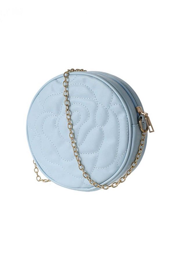 Miniso-Rose Pattern Quilted Round Shoulder Bag with Chain - Blue 1