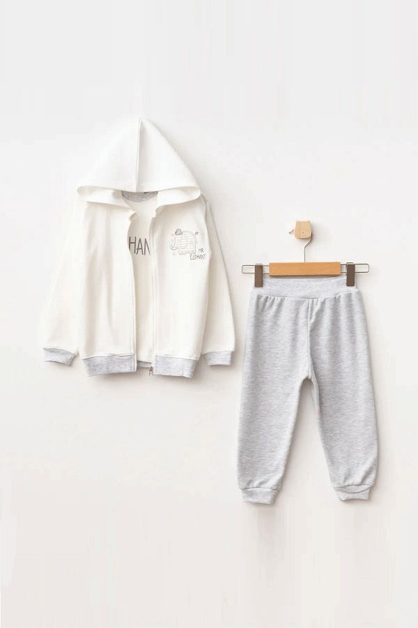 Aziz Bebe-Elephant Patterned Baby 3-Piece Set with Baby Bottom, Top and Cardigan, Size 3 Months to 24 Months 1