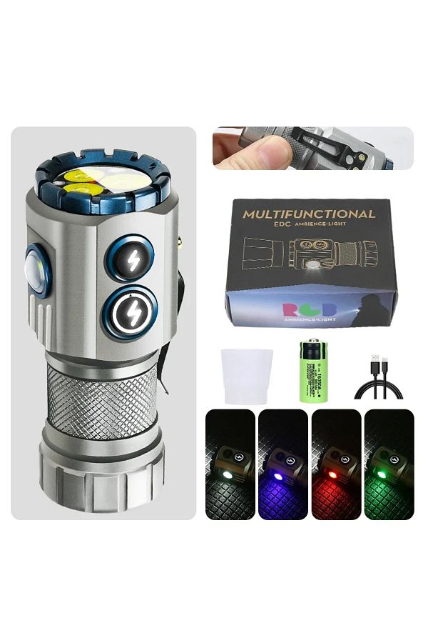 Heinast-With battery USB Rechargeable RBG LED Flashlight 2000LM Powerful Mini EDC Tactical Lantern Using 183 1