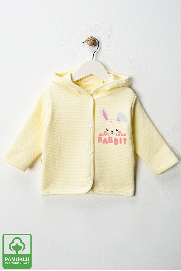 Miniel Kız Bebek Little Rabbit Baskılı Organik Pamuklu 6-9-12-18 Ay Kapitone Bebek Hırka