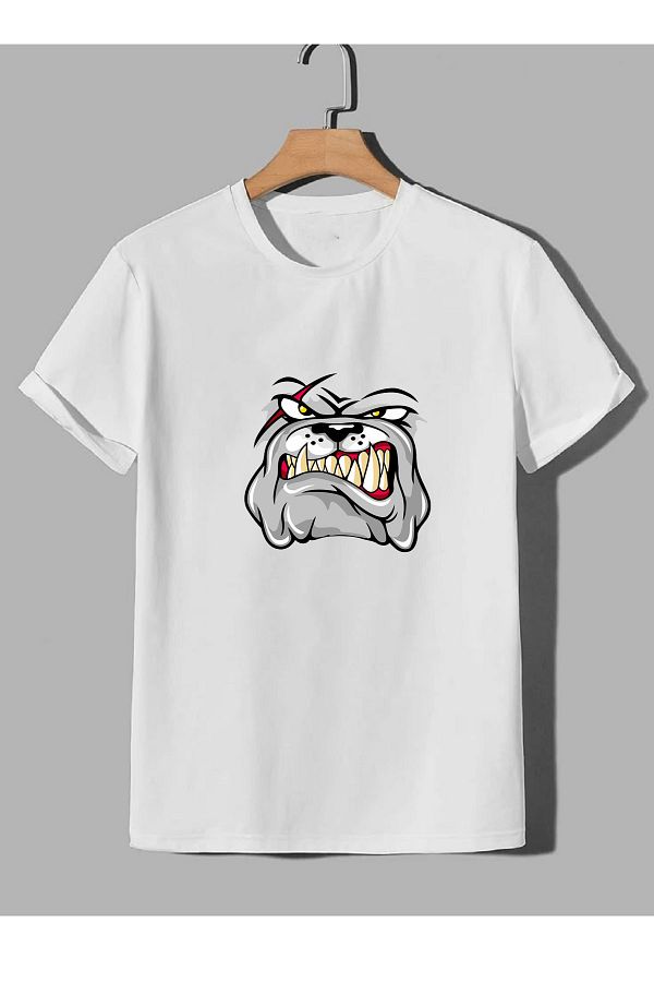 makiteks-Tricou unisex oversize cu imprimeu Bulldog pentru bărbați alb-negru-gri 1