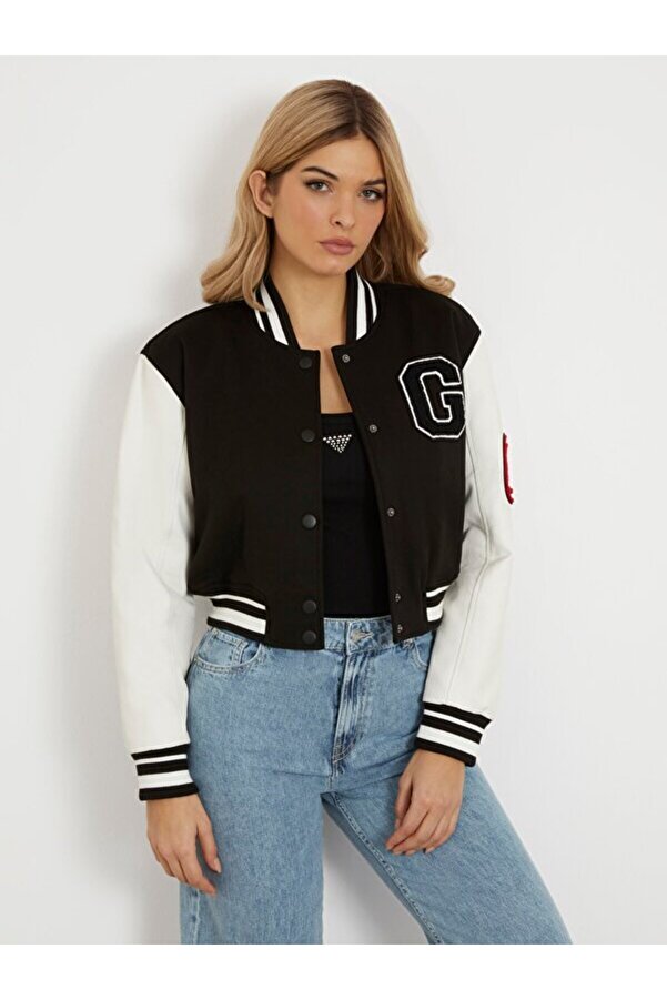 Bomber Jacket Guess Jacke Pink Guess DAISY PUFFER LOGO FLOCK Beige