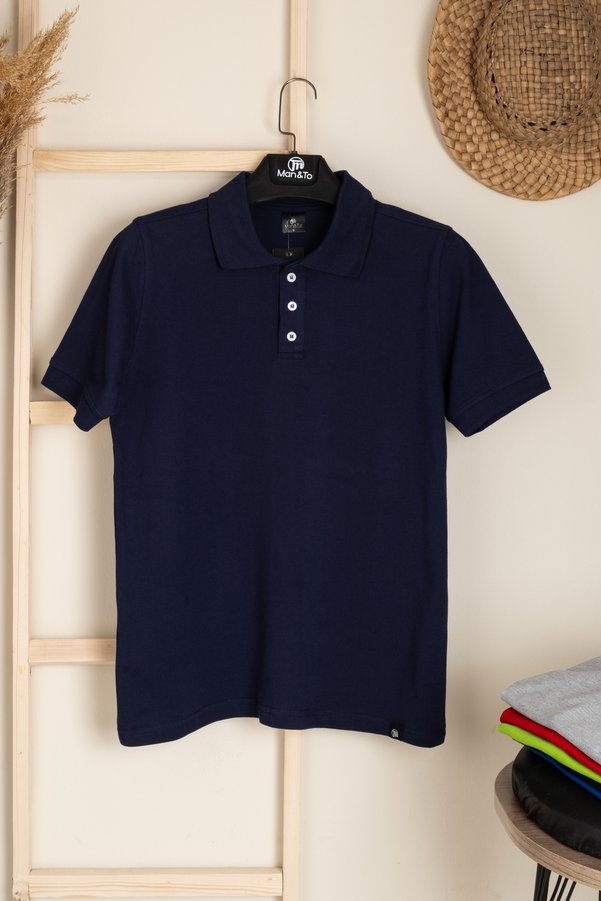 MAN&TO Men's Navy Blue Polo Neck T-Shirt – 100% Cotton, Stylish and Comfortable, for Casual and Classic Use