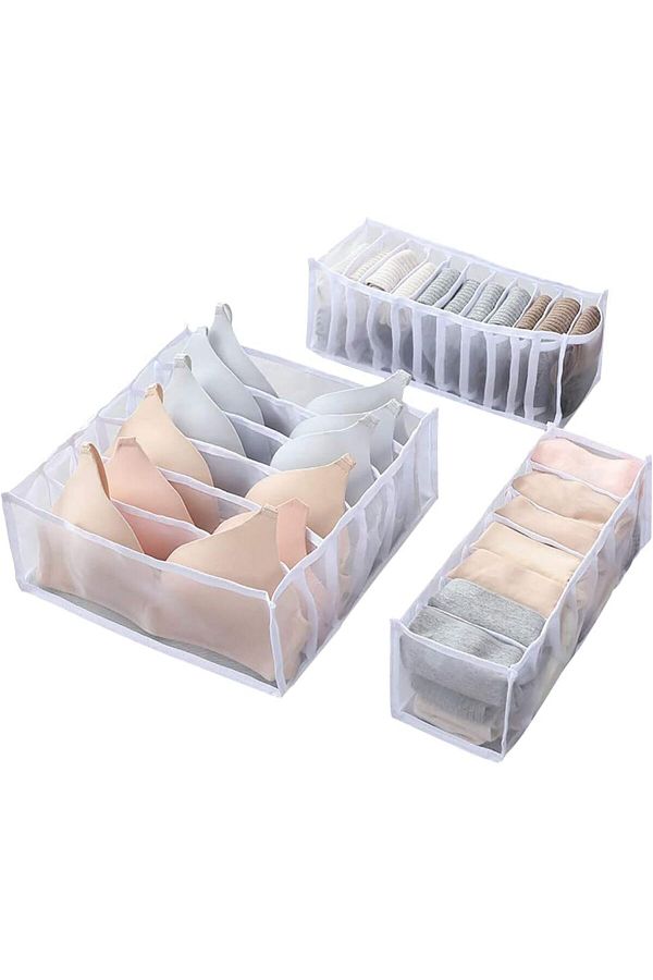 COOYA-3pcs Set Boxes for Arranging Drawers for Dnderwear, Clothes and Socks with A Large Capacity in White 1