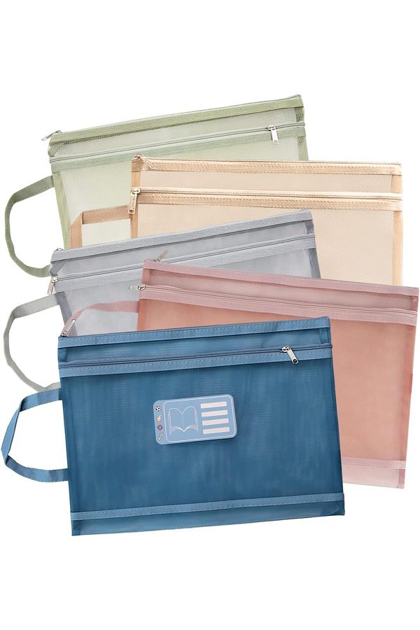erorex-Mesh Zipper Pouch Zipper Bags 5 Pack Double Layer Large Size Folders With Handle Clear Pencil Pouch 1