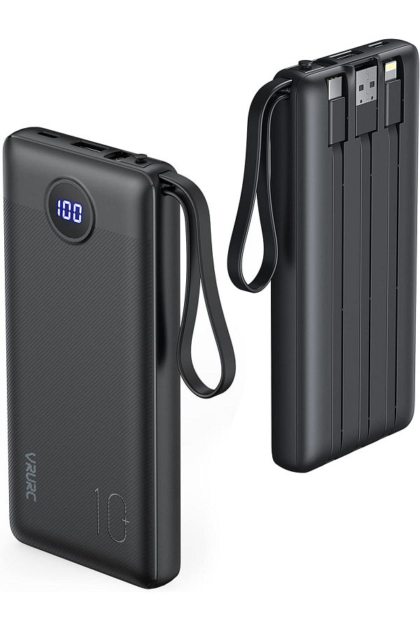 erorex-بنك طاقة 10000 مللي أمبير مع كابلات مدمجة وشاحن محمول USB C 5 مخرج ومدخلين وشاشة LED 1