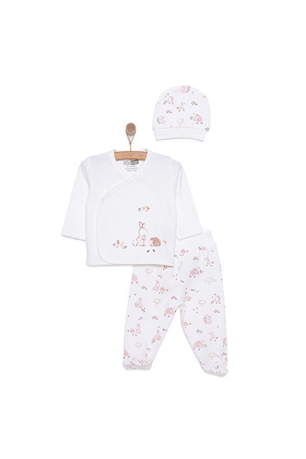 ebebek Hello Baby HelloBaby Yenidoğan Kız Bebek Sevimli Tavşan ve Kirpi Zıbın-Şapka Patikli Alt 3lü Set Kız Bebek