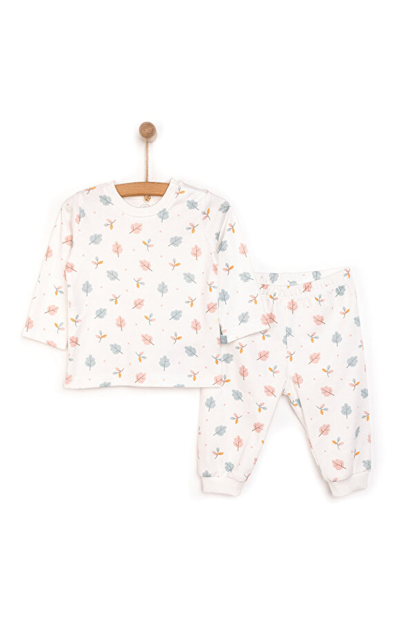 Pambuliq Kız Bebek Pijama Takım İnterlok Yaprak Desenli Çıtçıtlı Pambuliq Tema Bisiklet Yaka Uzun Ko