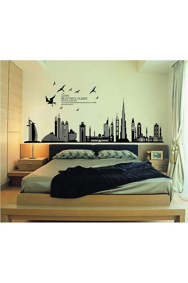 erorex-Diy Wall Stickers Dubai Landscape Building Living Room Wall Decals Wallpaper Black 1