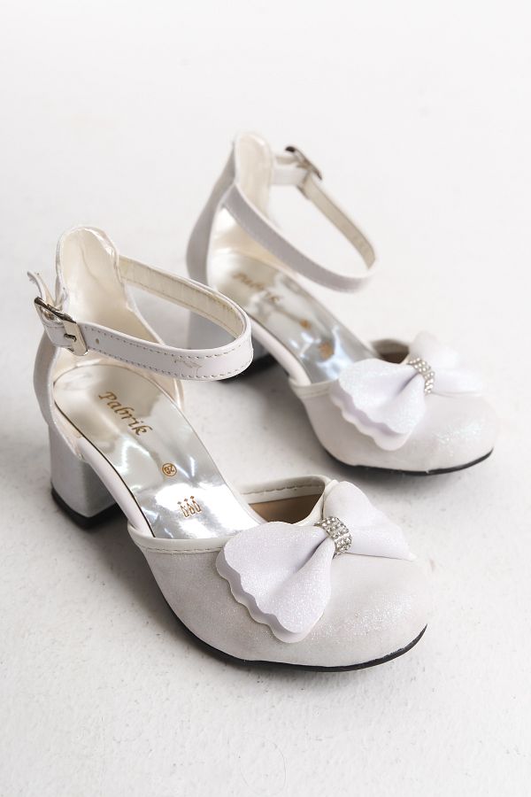 CAMOLLA-New Season 2025 White Silvery Princess Girls' Heeled Shoes 1