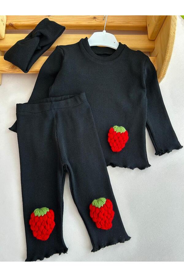 eymwes Kız Bebek Ve Çocuk Çilek Detaylı Bandanalı Taytlı Takım