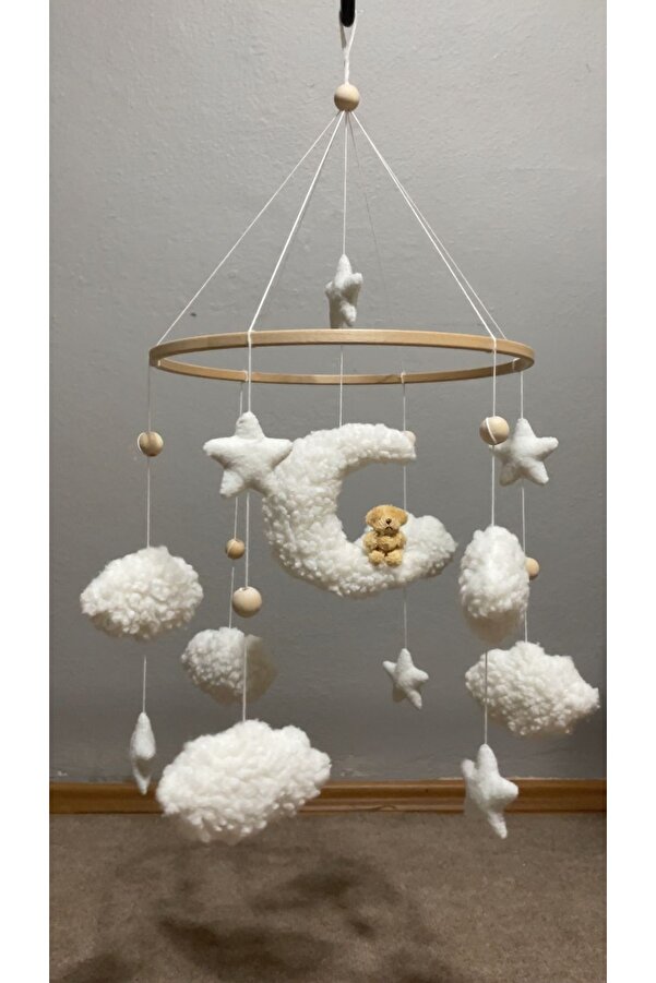 hobiimobiii Dönence (MÜZİKLİ) bebek beşik süsü keçe teddy kumaşlı dönence teddy ayıcık