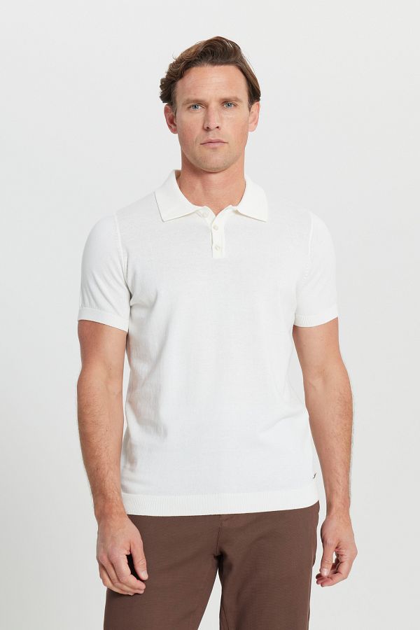 ALTINYILDIZ CLASSICS-100% bumbac, cu potrivire standard, cu croiala normală, tricotaje cu gât polo, tricou alb 1