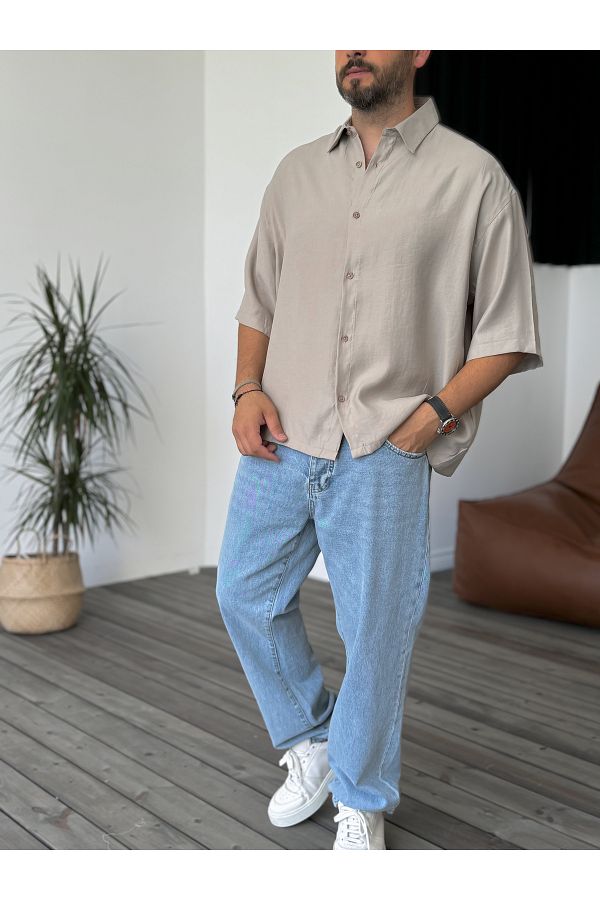 BYBASICMAN-Beige Basic Short Sleeve Shirt V-40-788 1