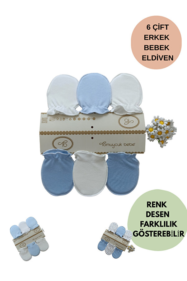 TAZEM GLOBAL 6 Çift Erkek Bebek Eldiveni %100 Pamuklu Bebeklere Özel Eldiven Yenidoğan Hediyelik
