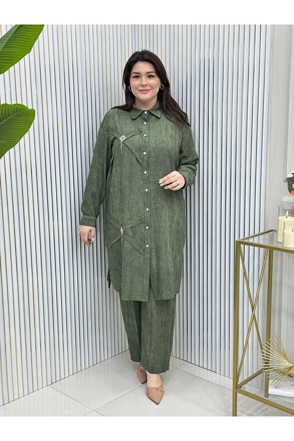 GK-Tansel Fabric Tunic Suit with Stone Processing Detail 1