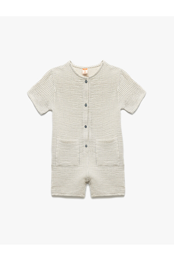 Koton Kısa Kollu Düğme Detaylı Ekru Erkek Bebek Tulum 5SMB10007TW