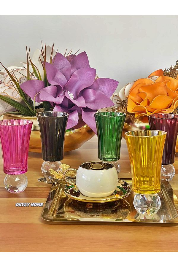 P&ORA PREMIUM KITCHEN PRODUCTS-كرة كريستال ماسية ذات 6 ألوان مفصلة مذهبة للقهوة والزجاج المائي هدية مهر عرض فاخر 1