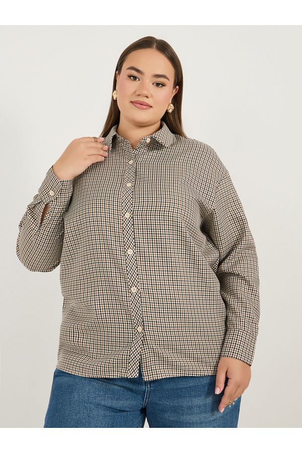 Styli-Plus Size Checked Oversized Shirt 1