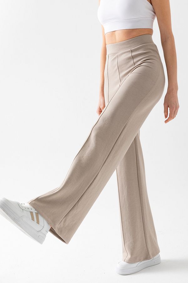 CNRCollection-Women's Stone Color Gathering Wide Fit Leg Modal Fabric Leggings Trousers 1