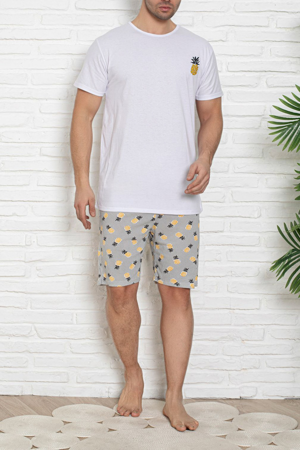 Edit by Trendyol-Pletená pyžamová súprava Regular Fit s potlačou Ecru Pineapple - TMNSS25PT00044 1