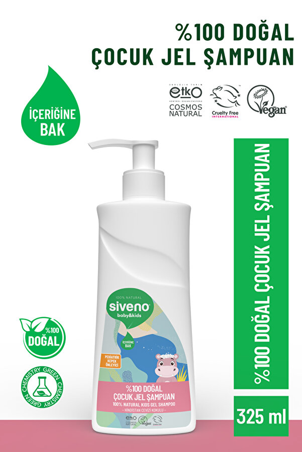 Siveno %100 Doğal Yenidoğan Bebek Çocuk Jel Şampuanı Saç Vücut Konak Önleyici 325 ml