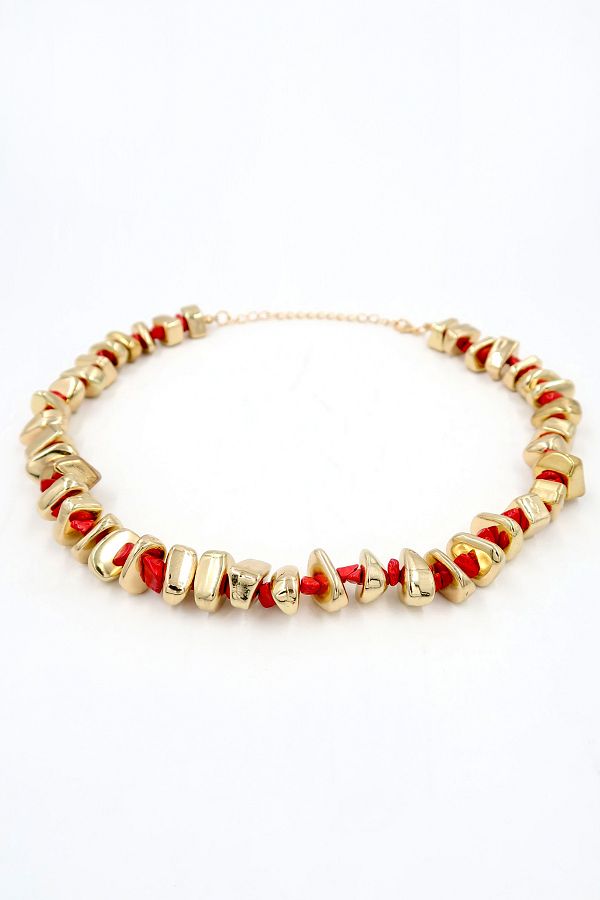Trend Alaçatı Stili-Women's Gold Asymmetrical Stone and Enamel Stone Necklace Alc-X13810 1