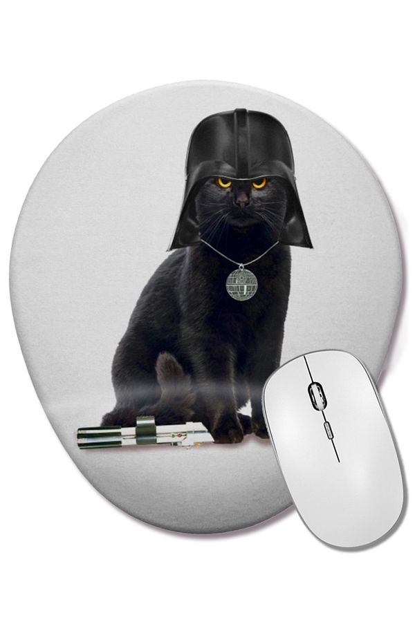 BASKI DÜNYASI-Cat Star Wars Cat Vader Oval Mouse Pad with Wrist Support 1