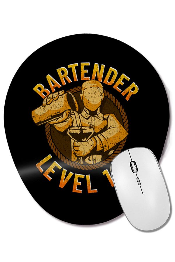 BASKI DÜNYASI-Bartender Level 100 Perfect Bartending Skills Oval Mouse Pad with Wrist Support 1