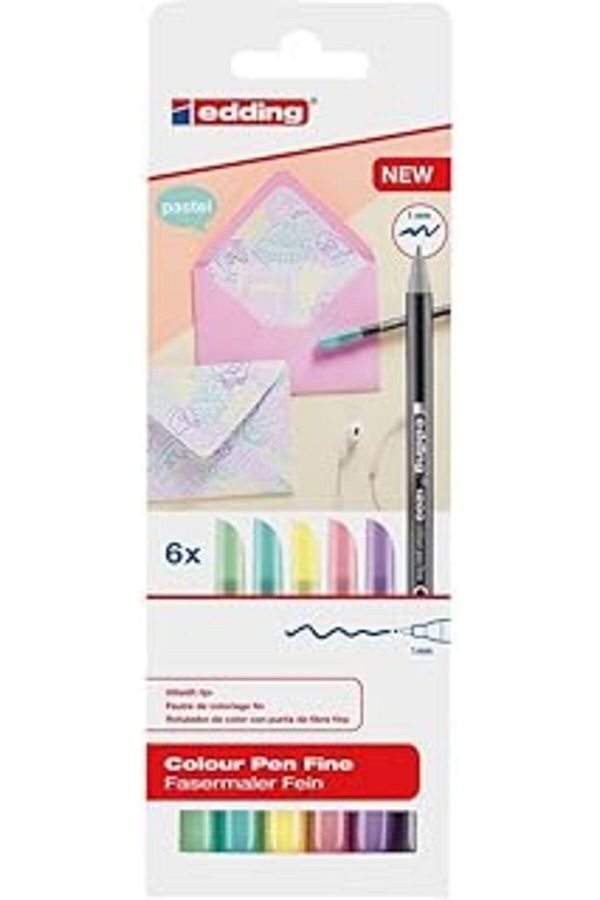 Mu Art Ahşap-Edding 1200 Felted Pen with Fine Nib - Set of 6 Pastel Colors - Round Nib 1 mm 1
