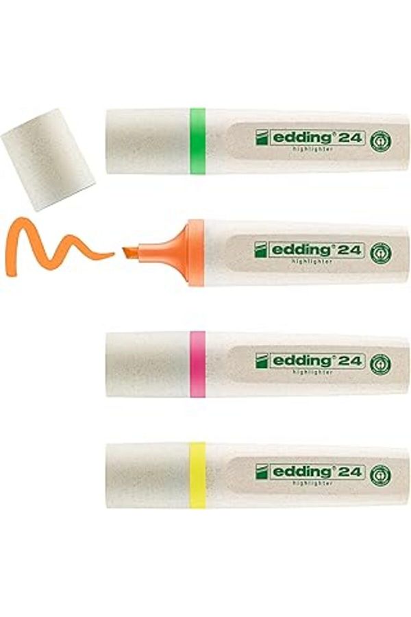 Edding-EcoLine 24 Highlighter - Set of 4, Mixed Colors, Cut Point 1