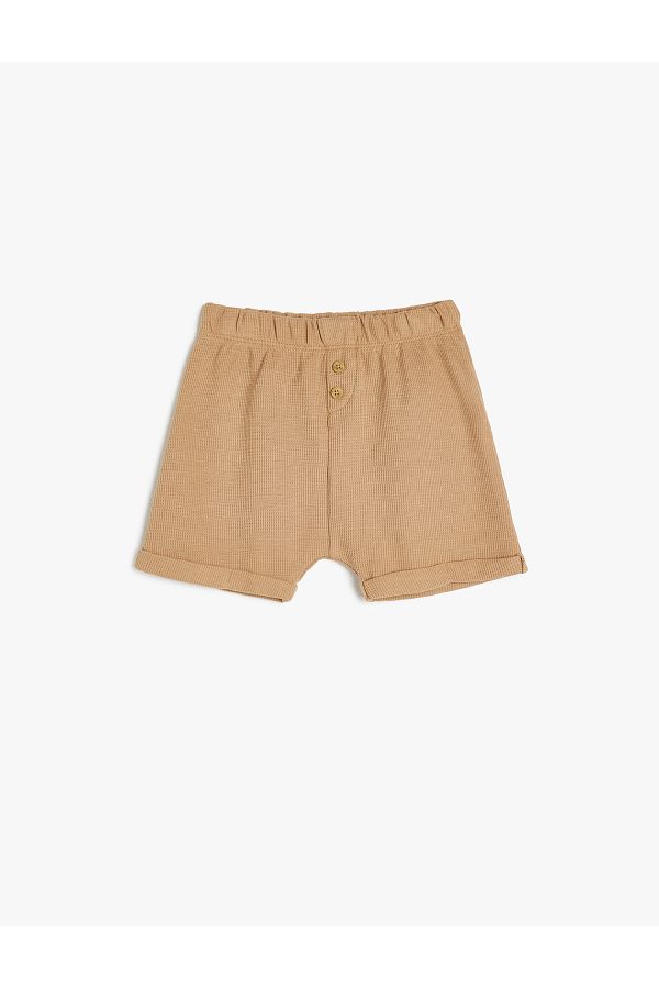 Koton-Elastic Waist Button Detailed Cotton Basic Shorts 1