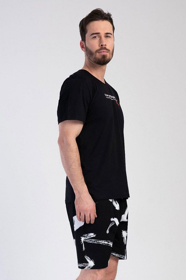 VİENETTA-Set de pijamale cu mânecă scurtă pentru bărbați Vienetta Black 1