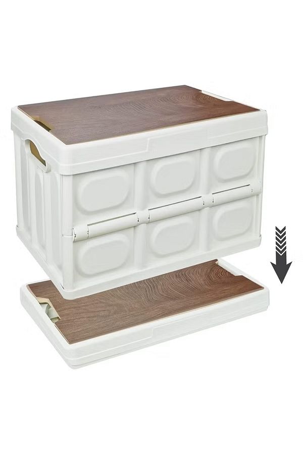 COOYA-Collapsible Storage Bin With Composite Wood Lid,Multifunction Plastic Storage Box Container (56L) 1