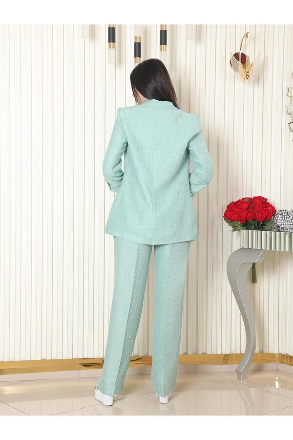 LOVELF-Seersucker Fabric Handle Drawstring Suit Water Green 1
