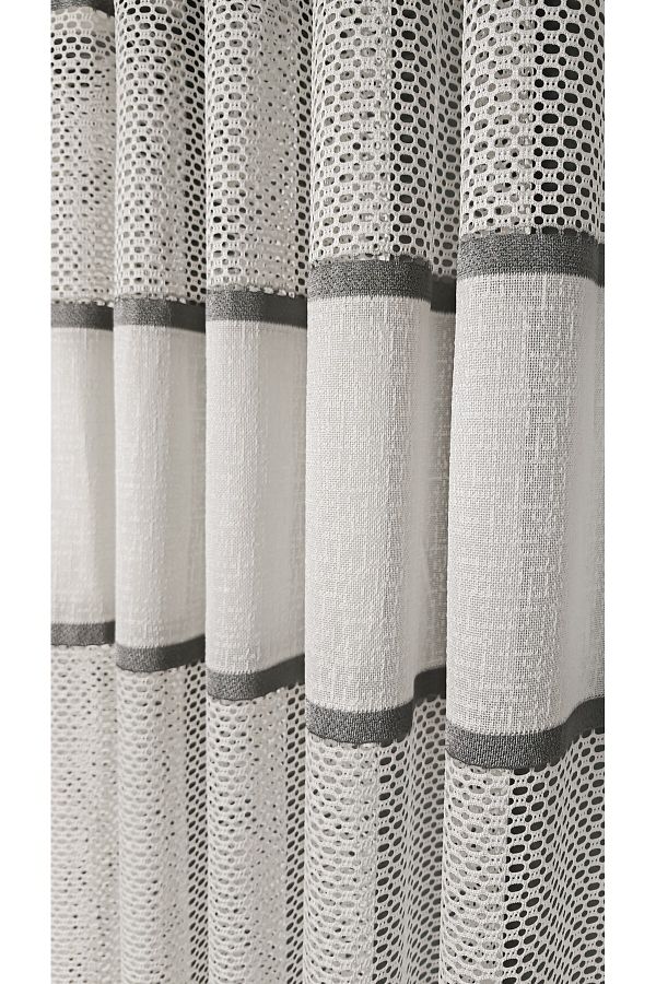Yuka-Ecru Steel Knitted Tulle Curtain with Gray Stripe 1/3 Tight Pleat Does Not Wrinkle Ironing Suitable for Every Room 1