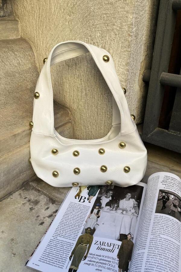LEONAS-Geantă de umăr elegantă cu cataramă ornamentată Oslo White 1