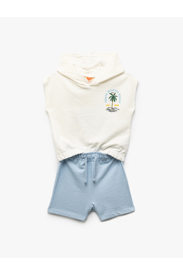 Koton Kapşonlu Pamuklu Baskılı Kolsuz Crop Sweatshirt