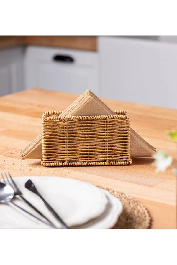 MODA-Wicker Rattan Napkin Holder Storage Box Organizer Square Khaki Wicker 1